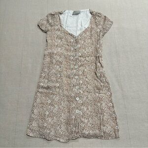 Urban Outfitters Brown White Floral Button Front Pocket Dress with Waist Cinch